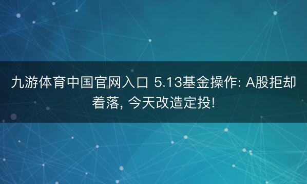 九游体育中国官网入口 5.13基金操作: A股拒却着落， 今天改造定投!